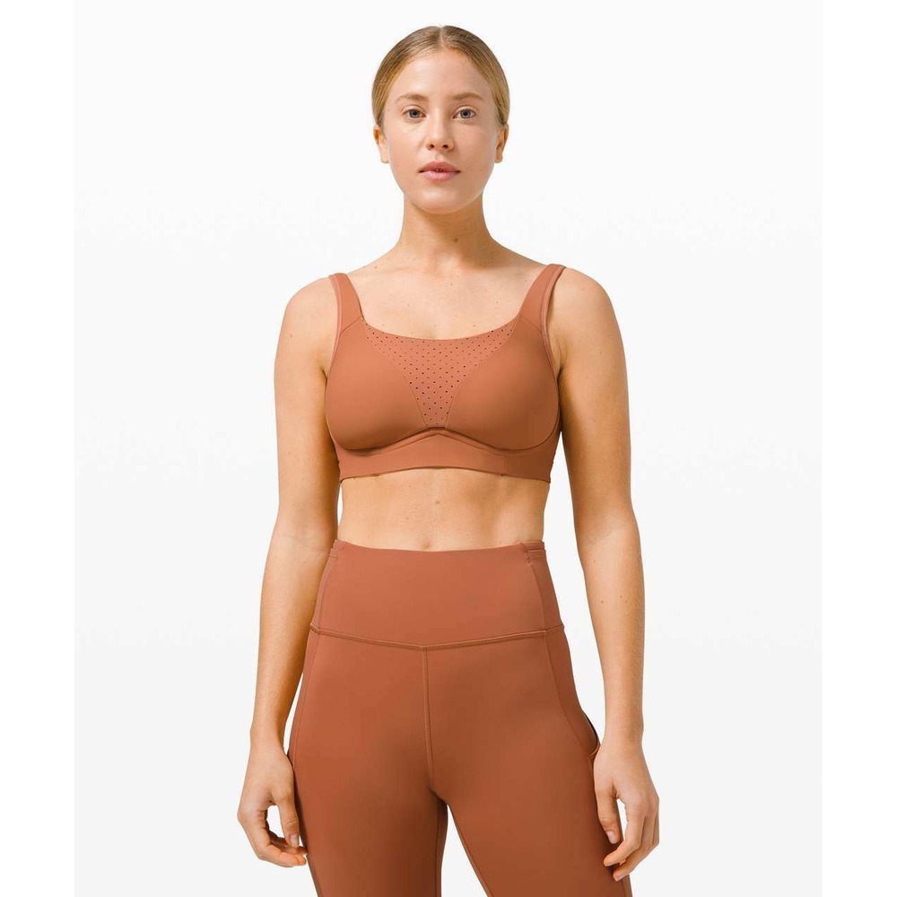 Lululemon Sports Bra Womens 34E Run Times High Support Desert Sun Brown Athletic